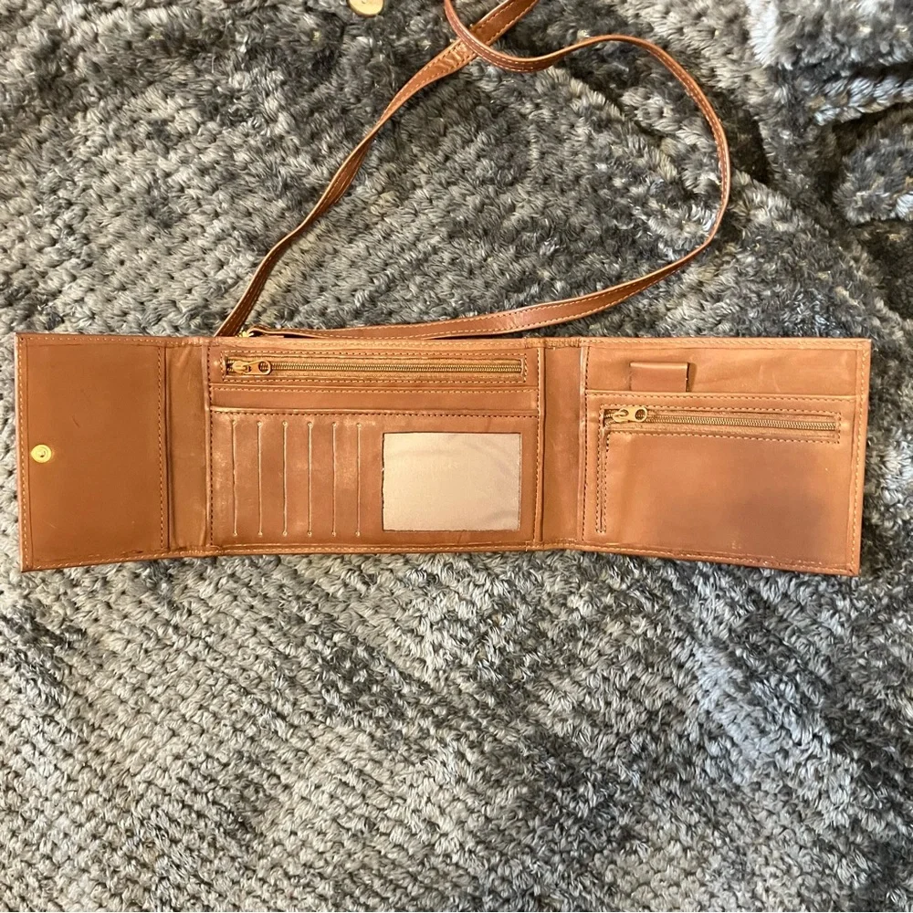 Vintage Macro Bag‎ Brown Cowhide Leather Crossbody Wallet With Adjustable Strap